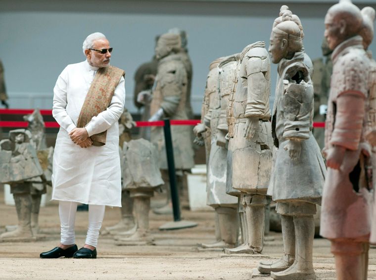 Learning from the past: Prime Minister Narendra Modi at emperor Qinshihuang’s mausoleum museum in Xi’an, capital of Shaanxi province, during a visit to China | AP