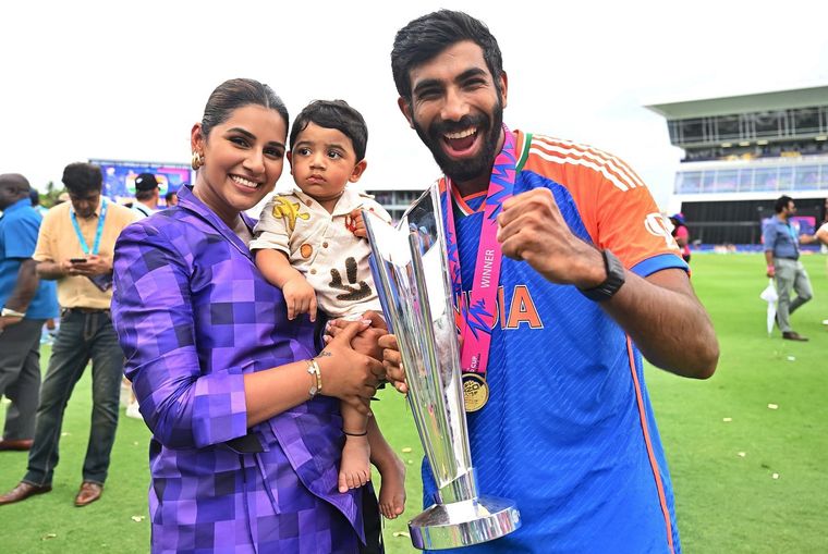 Pace ace: Bumrah with wife, Sanjana, and son, Angad | Instagram@sanjanaganesan