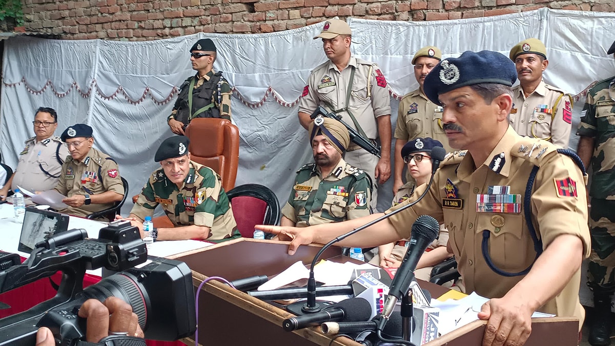 On alert: R.R. Swain speaking to village defence committees in Jammu.