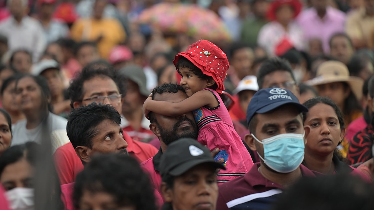 Great expectations: People waiting to listen to Anura Kumara Dissanayake speak at an election rally at Homagama near Colombo.