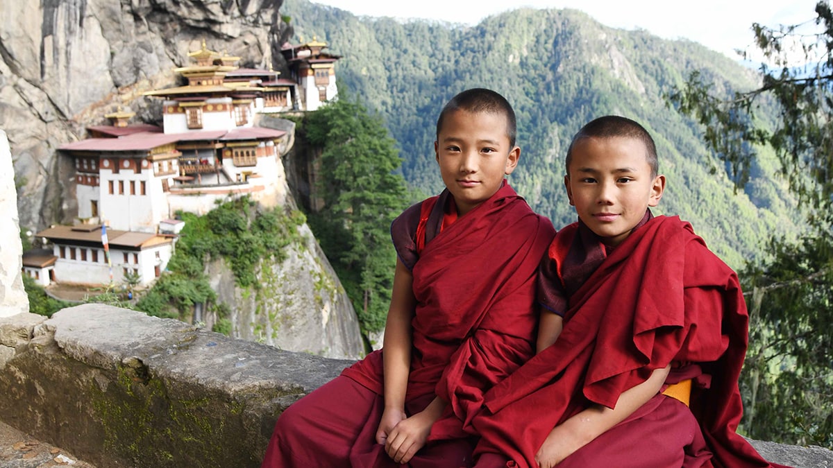Peace and quiet: Young monks at Paro Taktsang, a sacred Buddhist site in Bhutan | Sanjay Ahlawat
