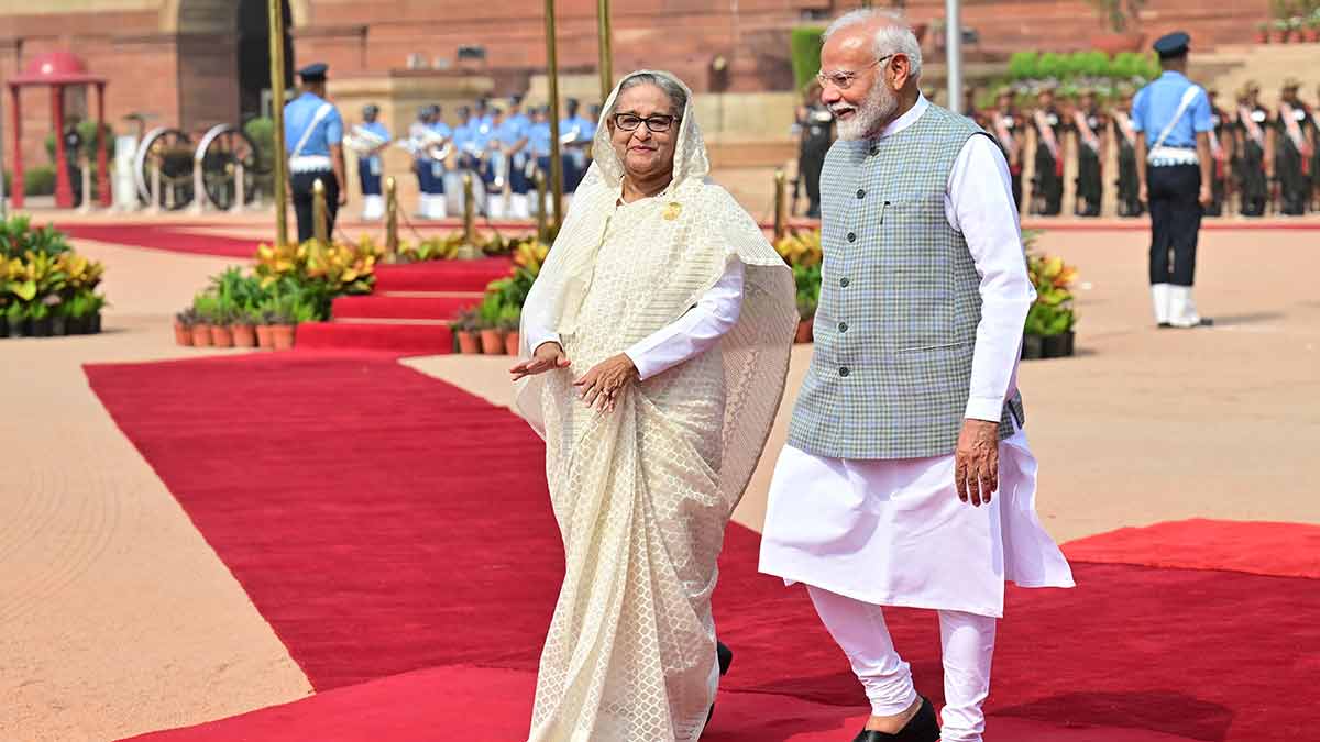 Past perfect: Prime Minister Narendra Modi with Sheikh Hasina in New Delhi a few weeks before her ouster | Rahul R. Pattom
