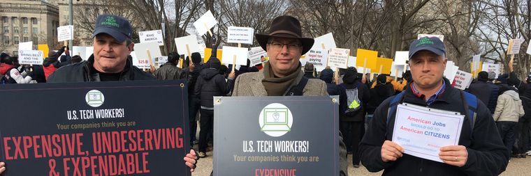 Citizens first: Kevin Lynn (centre), founder of US Tech Workers, stage a counter protest outside the White House against a rally by H-1B visa holders for immigration reform.