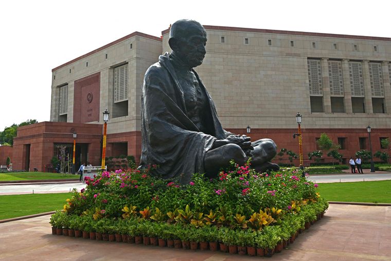 Cementing a legacy: Mahatma Gandhi’s statue at the new Parliament building | AFP