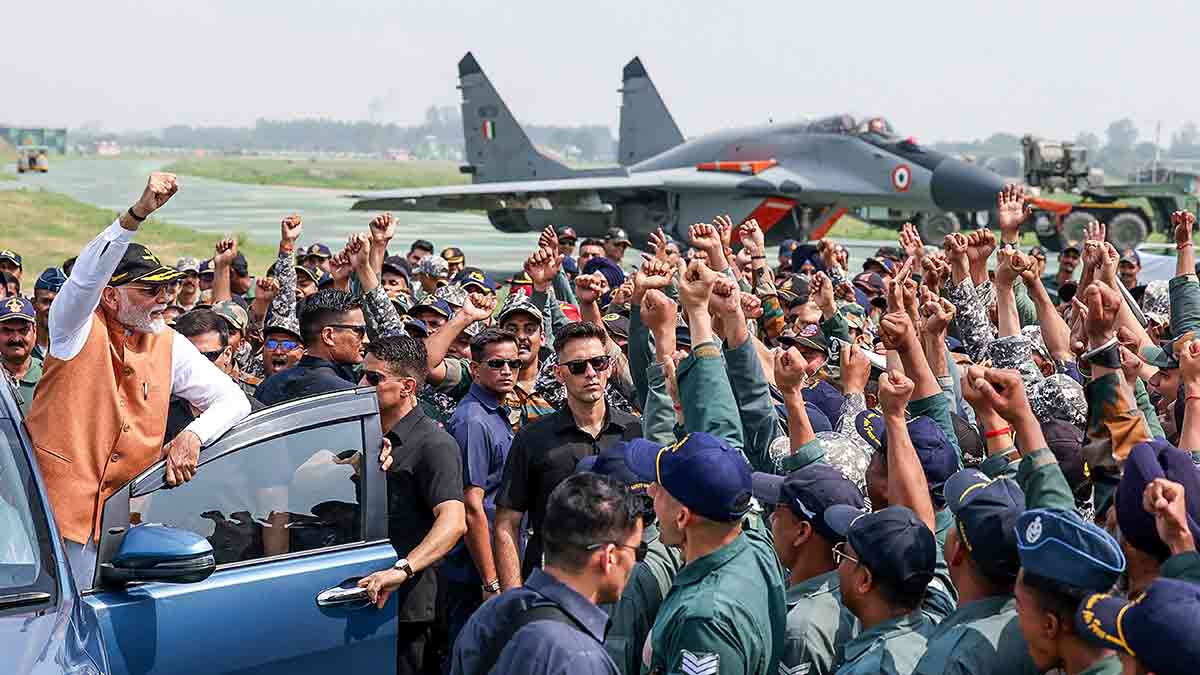 Salute to the victors: Prime Minister Narendra Modi during his visit to Adampur Air Force Base in Punjab on May 13, 2025 | AFP
