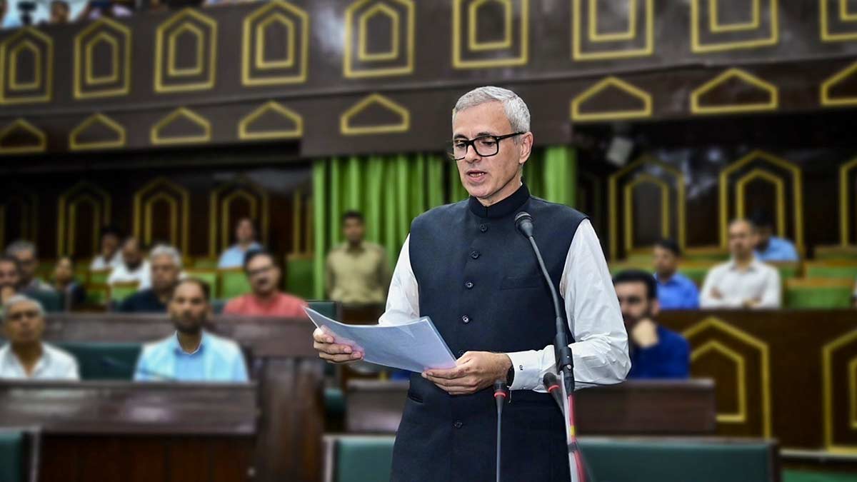 Strong stance: Chief Minister Omar Abdullah speaks during the special session of the Assembly | PTI
