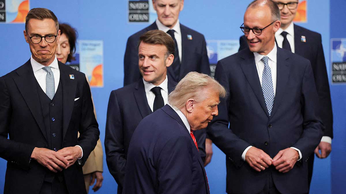 Atlantic rift: Trump walks past (from left) Finnish President Alexander Stubb, French President Emmanuel Macron and German Chancellor Friedrich Merz during the NATO summit in The Hague, Netherlands, on June 25 | AFP