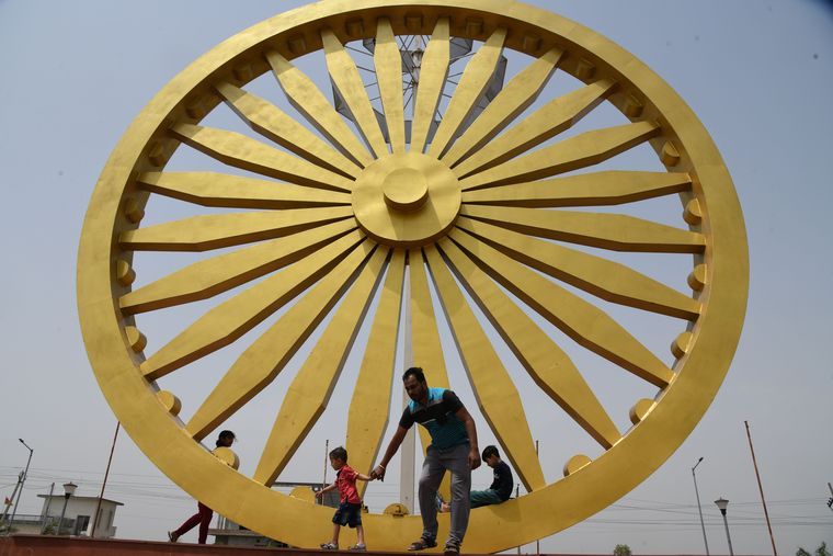 The wheel of time: Villagers of Topra Kalan, Haryana, have erected a modern 30ft-tall Dharma Chakra as a symbolic return to their ancient Buddhist legacy | Sanjay Ahlawat