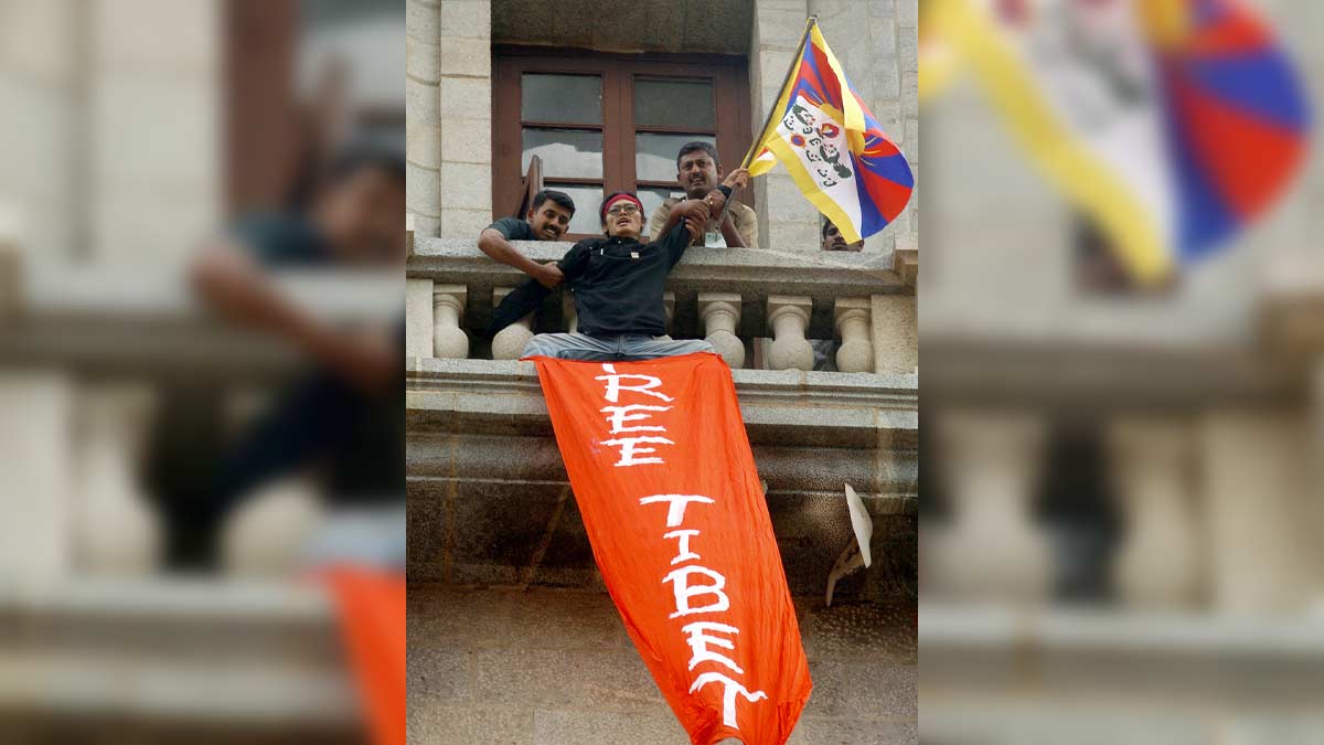 Raising a point: A file pic of Tenzin Tsundue’s anti-China protest in Bengaluru | AFP