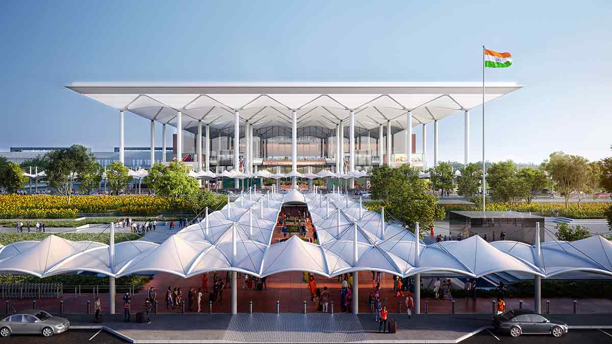 Grand vision: A computer-generated image of the forecourt of the Noida International Airport | Noida International Airport