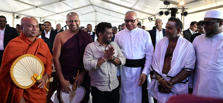 United colours: President Anura Kumara Dissanayake (seen with folded hands) with religious leaders in Jaffna | Salil Bera