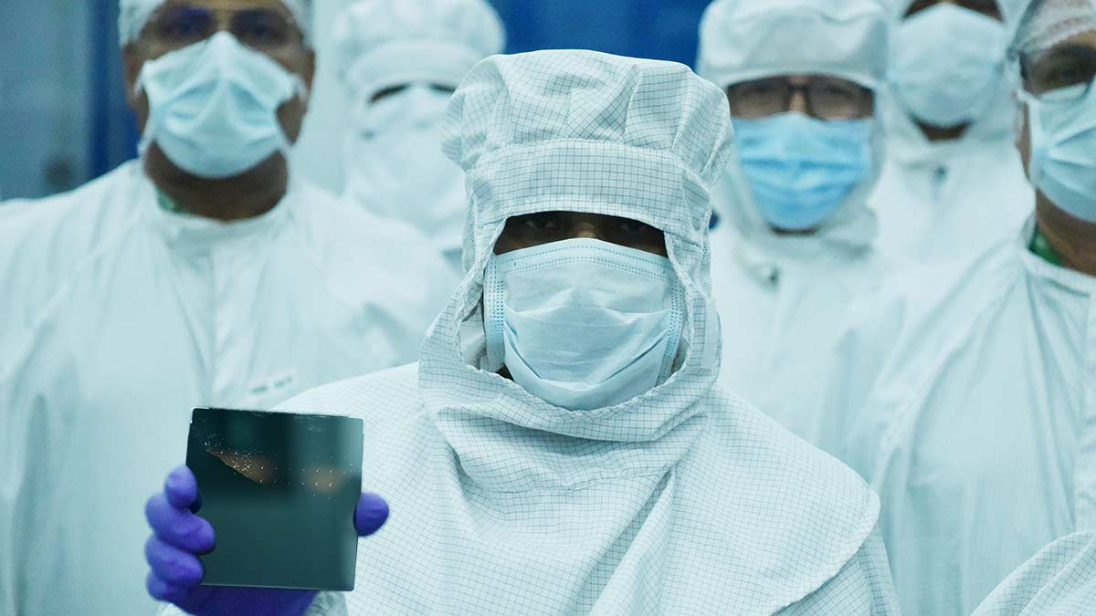 Pattern of success: Scientists at the DRDO’s Solid State Physics Laboratory, Delhi, with a photolithography mask plate, a crucial component in chipmaking | Kritajna Naik