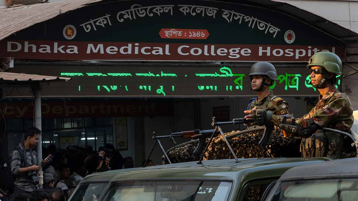 Silent sentinels: Army personnel guarding Dhaka Medical College Hospital in December | Getty Images