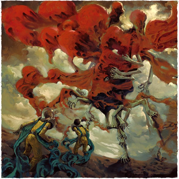 Nightmare to artwork: What They Saw by the artist Sanskarans, a reimagining of a dream where he saw a strange, spider-like figure moving towards him in a surrounding that felt far beyond the earth. That otherworldly sensation inspired him to create an artwork showing two astronauts experiencing shared hallucinations.