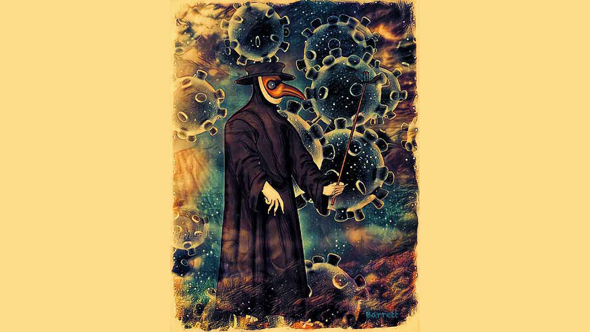 Plague to pandemic: By using the plague doctor figure in her artwork Help, I Can’t Wake Up.