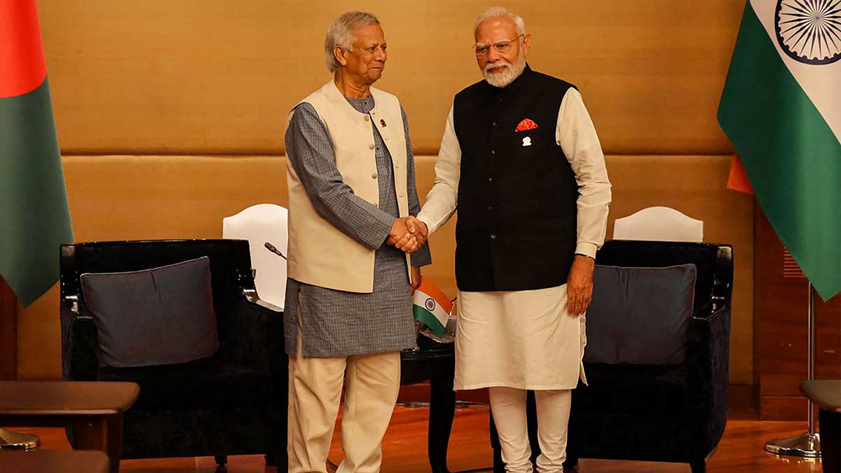 Uneasy ties: Narendra Modi and Muhammad Yunus at a summit in Thailand in April 2025 | AFP
