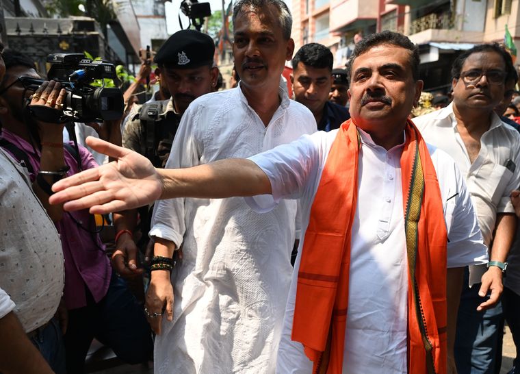 Seeking support: BJP candidate Suvendu Adhikari during his campaign | Salil Bera