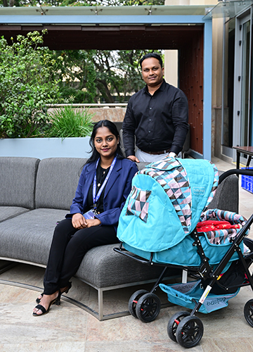 Baby blues: Laveena Sharon with her husband and infant after a session on post-partum at the Mpowering Minds Summit 2026 | Bhanu Prakash Chandra