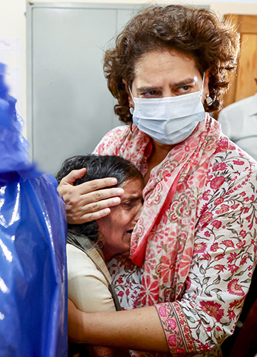 Comforting presence: Priyanka visits a relief camp for people affected by the landslides in Wayanad | PTI