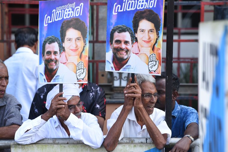 Hand’s up: Supporters holding placards during Priyanka’s roadshow in Kalpetta, Wayanad | Ujwal P.P.