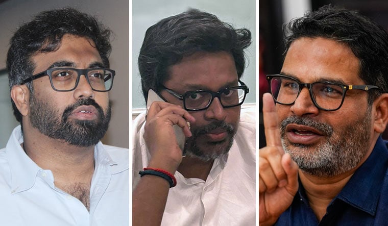Men with plans: (From left) Sravanth Devabhaktini, Sunil Kanugolu and Prashant Kishor | PTI