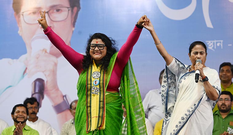 Joint effort: Sujata Mandal with Mamata Banerjee during a public meeting in Bishnupur | Salil Bera