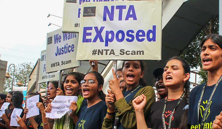 Anger in the air: Students in Bhopal protesting the alleged irregularities in NEET results on June 14 | PTI
