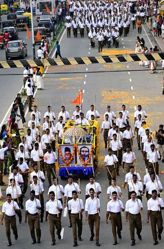 Right foot ahead: An RSS march in Kerala; the organisation celebrates its 100th foundation day next year | Rinkuraj Mattancheriyil