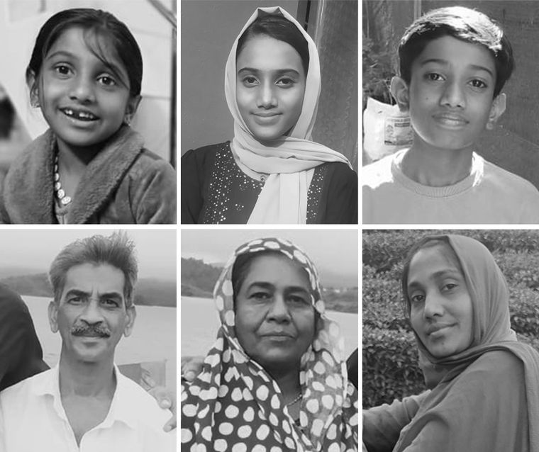 So long: (Clockwise from top left) Noufal’s daughters Isha and Nafla, son Nihal, wife Sajna, parents | Sanjoy Ghosh