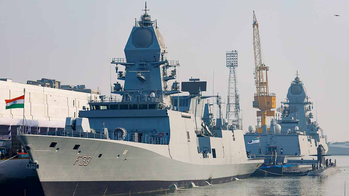 Boosting dominance: INS Surat (in front) and INS Nilgiri during their commissioning ceremony in Mumbai on January 15 | PTI