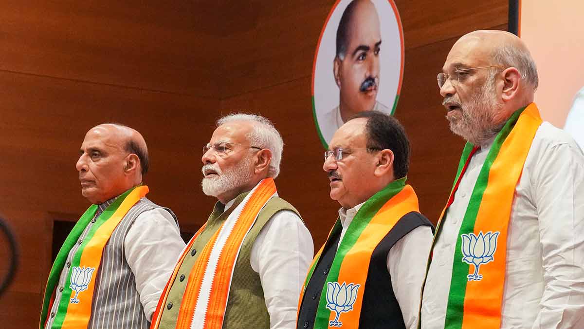 Pillars of strength: Prime Minister Narendra Modi with Defence Minister Rajnath Singh, Union Home Minister Amit Shah and Union Minister and BJP president J.P. Nadda | PTI