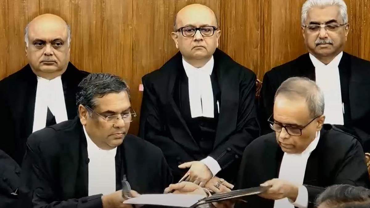 Terms of office: CJI Sanjiv Khanna (front left) and other judges of the Supreme Court during the swearing in of Justice Joymalya Bagchi | PTI