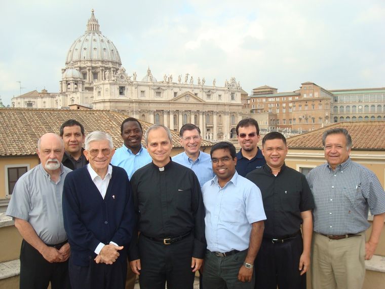 Band of brothers: Father Palliparambil (front row, fourth from left) with Robert Francis Prevost (third from left) and other members of the Augustinian commission in charge of training priests at St Monica College, Rome.