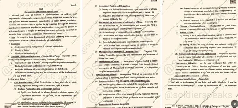 Revenue stream: A Pakistan army document laying out the SOP for management of the “informal” trade at Kuntani Kaur in Balochistan.