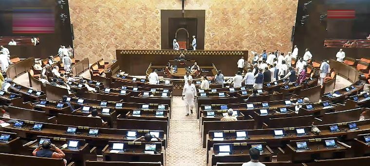 Seat of unrest: Opposition members protest in the Rajya Sabha on July 22 | PTI