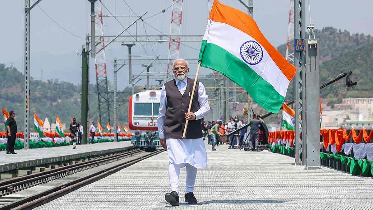 March on: Prime Minister Narendra Modi at the inauguration of the Chenab Rail Bridge in Jammu and Kashmir | PIB