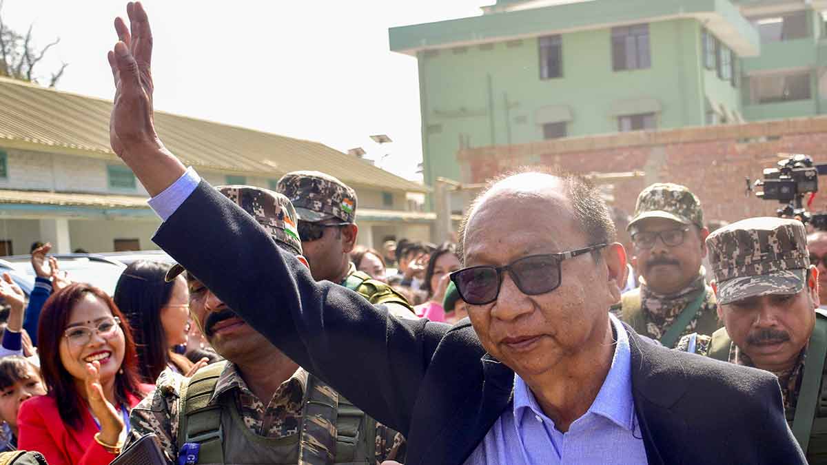 Man of the moment: Chief Minister Yumnam Khemchand Singh during a visit to a school in Imphal East district. Khemchand’s foremost challenge is to build trust and restart the peace negotiations | PTI