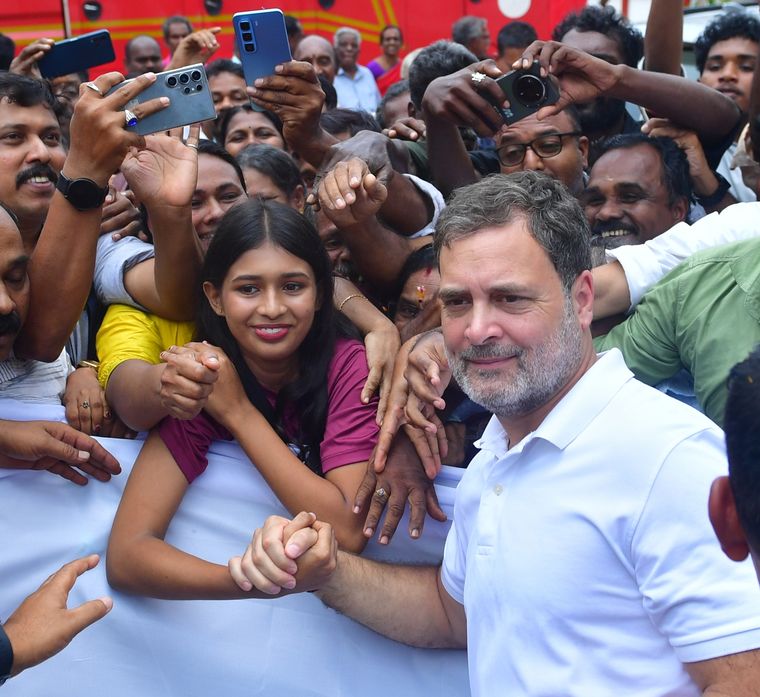 Helping hand: Rahul Gandhi during a Women’s Day event in Kerala on March 8.