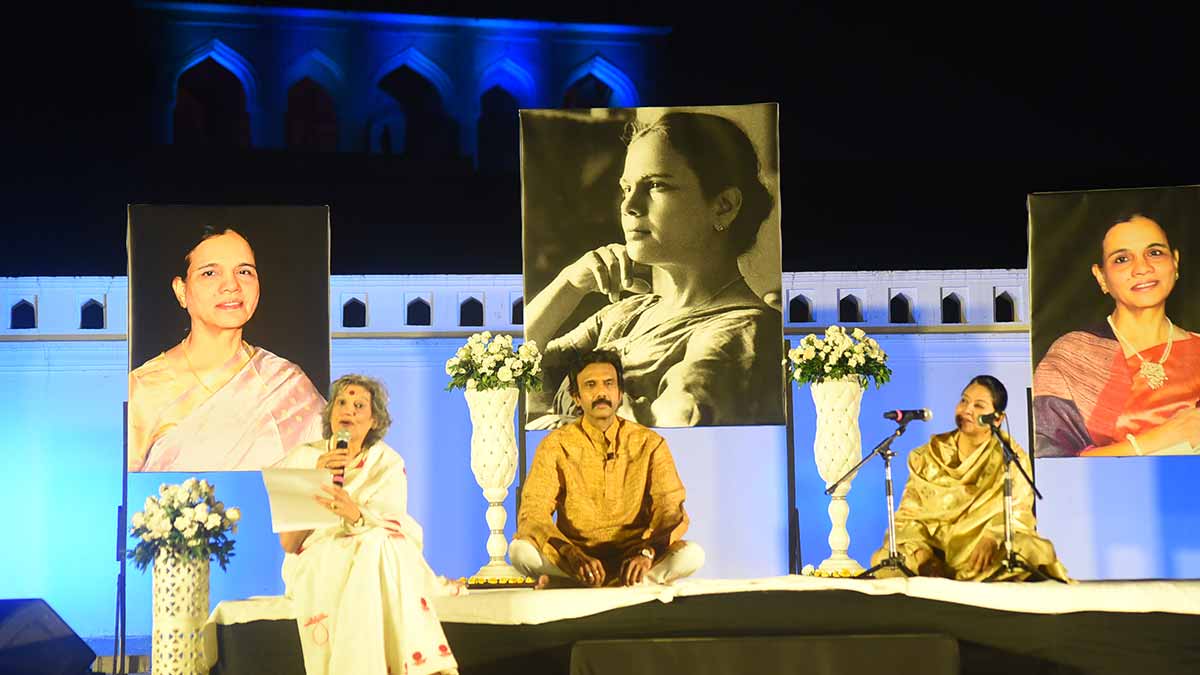 Rhyme and respect: Dolly Thakore, Mohammad Ali Baig and UstadMa Zila Khan pay tribute to Begum Razia Beg through a poetry recitation.