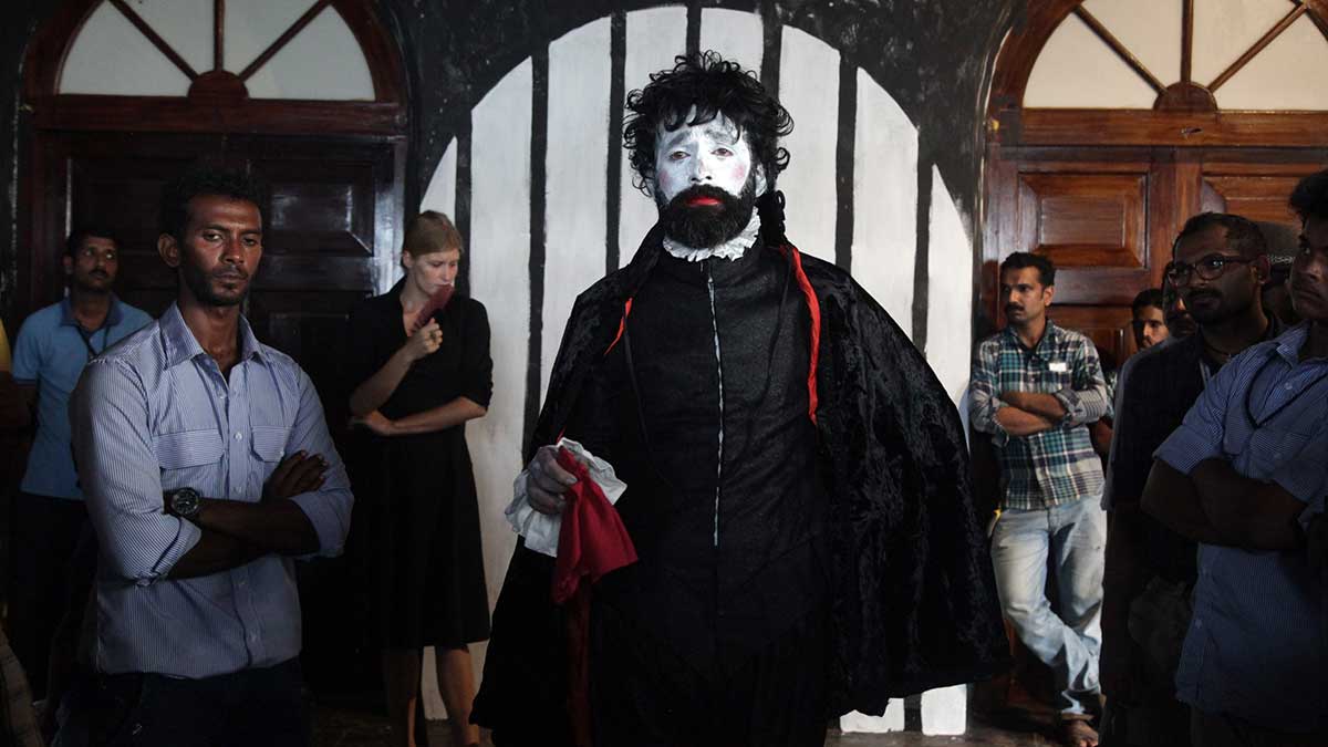 As The Black Pearl (far right) in his La Perle Noire: Aspinwall House, an immersive live performance, at the 2014 Kochi-Muziris Biennale | Shivani Gupta/ Costume Design Loise Braganza