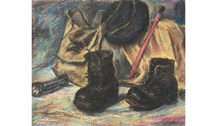 Soldier's Boots, 1955, pastel on board.