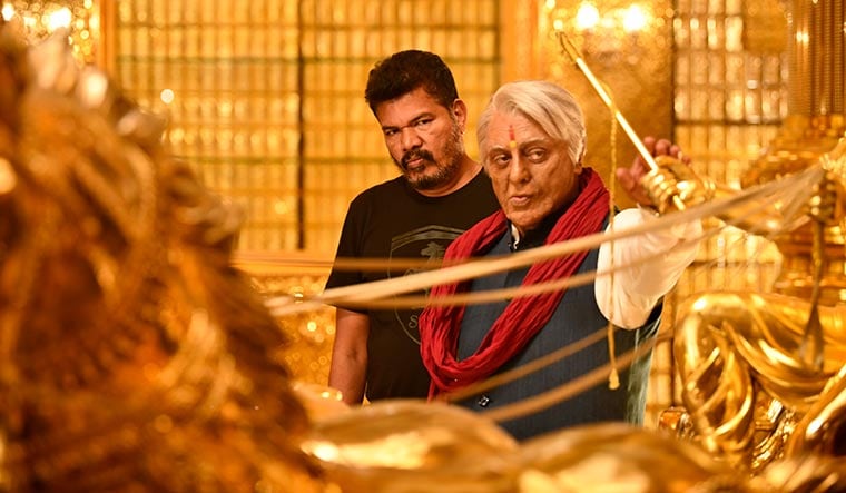 Thatha returns: Shankar (left) with Kamal Haasan as Senapathy in Indian 2.