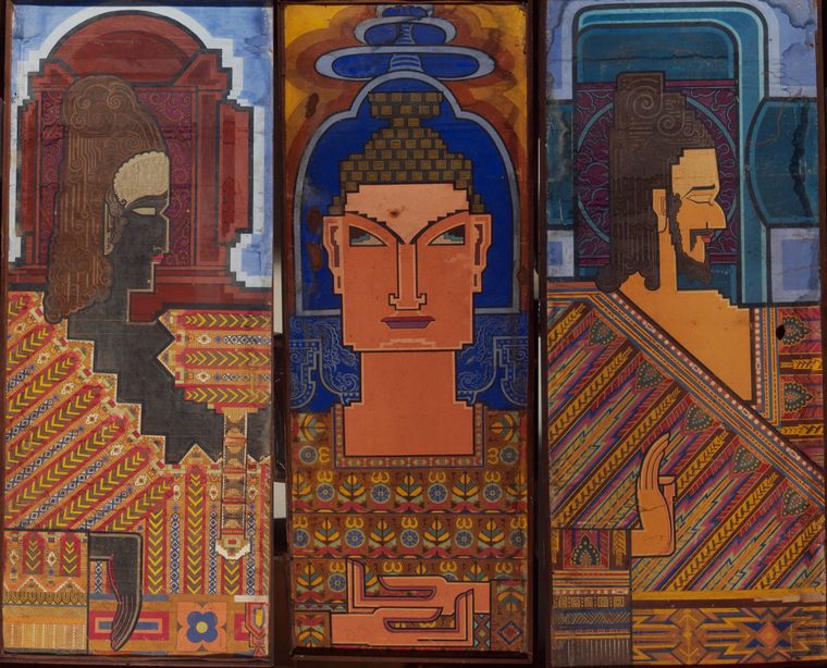 The Trinity by Subho depicting Shiva, the Buddha and Christ.