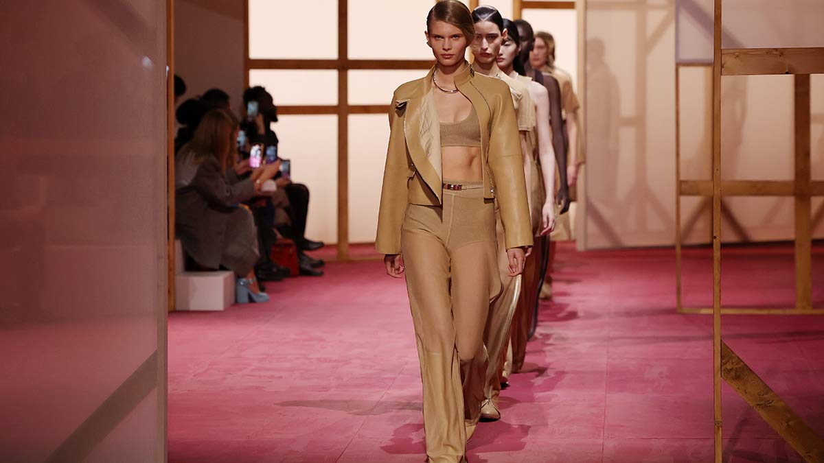 Setting the ramp afire: Hermès dressed its models in shades of brown and beige at the Paris Fashion Week Spring-Summer 2025 | Getty Images