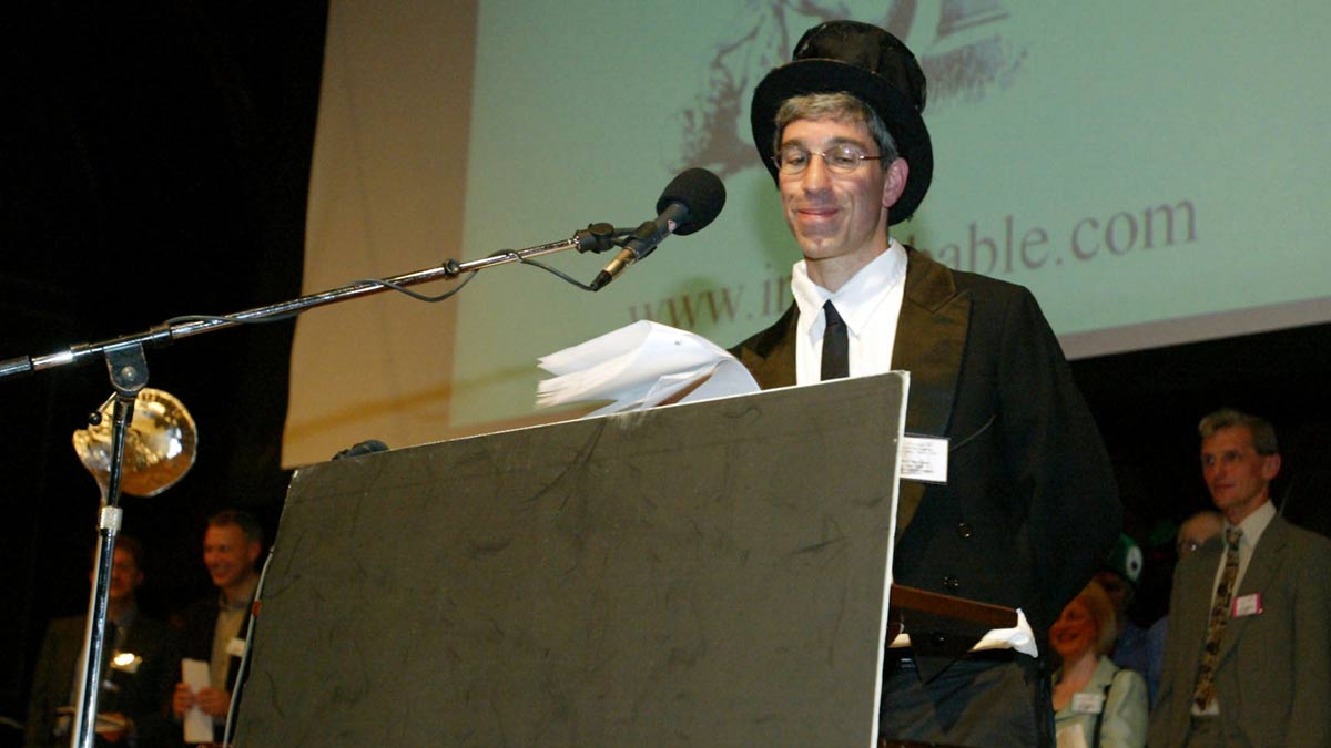 Wizard of wit: Marc Abrahams, founder of the Ig Nobels, addresses the audience during the 2003 awards ceremony | Getty Images