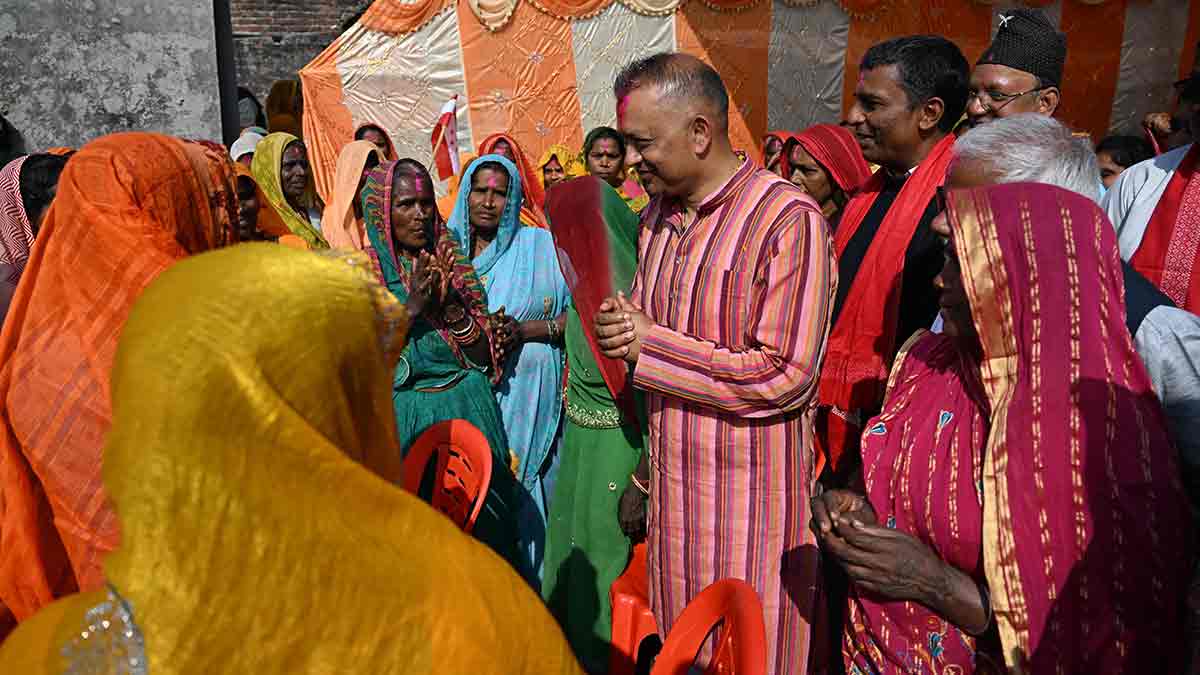 Woo and win: Nepali Congress president Gagan Thapa, who is contesting the elections, greets supporters in Sarlahi district | AFP