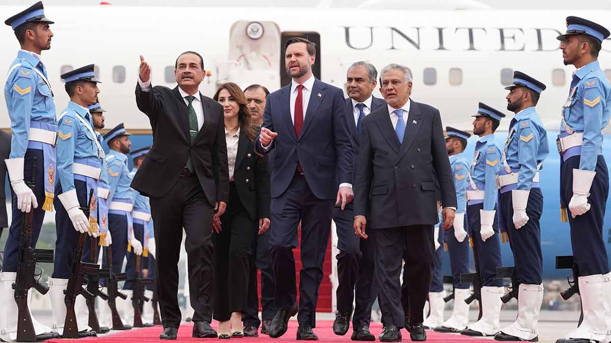 Path to peace: US Vice President J.D. Vance with Pakistan army chief Asim Munir and Pakistani foreign minister Mohammad Ishaq Dar after arriving for talks with Iranian officials in Islamabad | AP