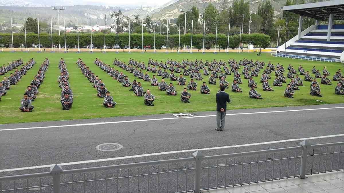 Unified field: A Transcendental Meditation teacher conducting a training session for soldiers in Ecuador.