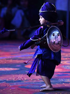 High spirits: a young Nihang showcasing his martial skills.