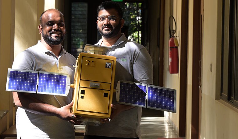 Fuelling the future: Sakthikumar (left) and Nikhil with a model of their tanker satellite | Bhanu Prakash Chandra
